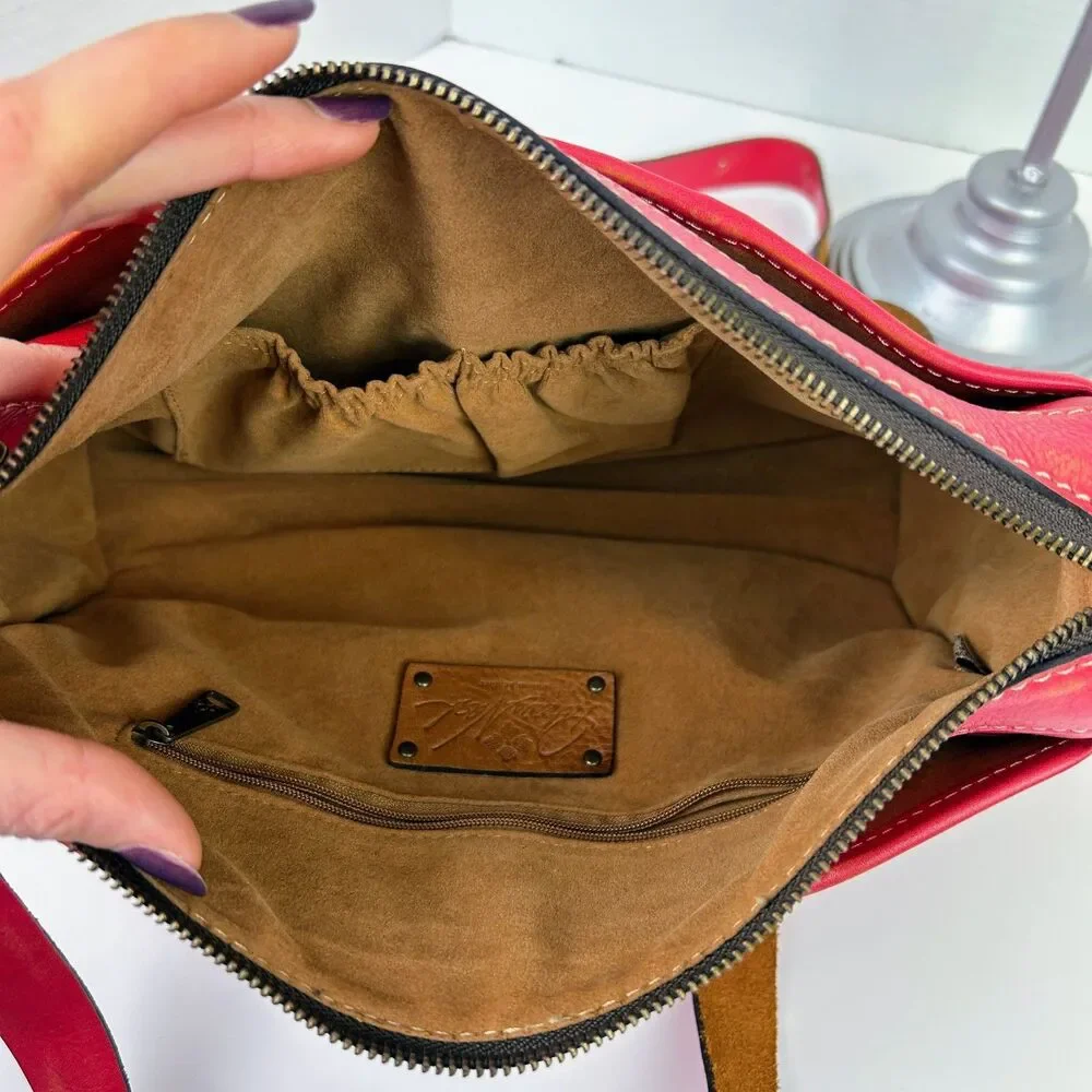 Patricia Nash Red Leather Crossbody Bag Purse Distressed Classic Western Pockets